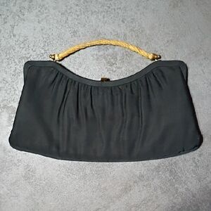 After 5 Vintage Elegant Black Clutch with Gold Handle Handbag